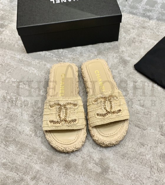 Ch**el CC Logo Woven Slippers 2cm Heel Master Quality