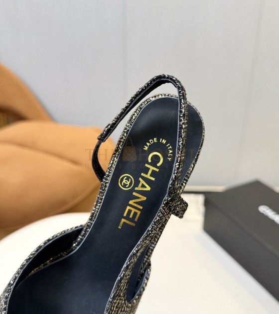 Ch**el Slingback Heels Lambskin & Calfskin Heel 6.5cm