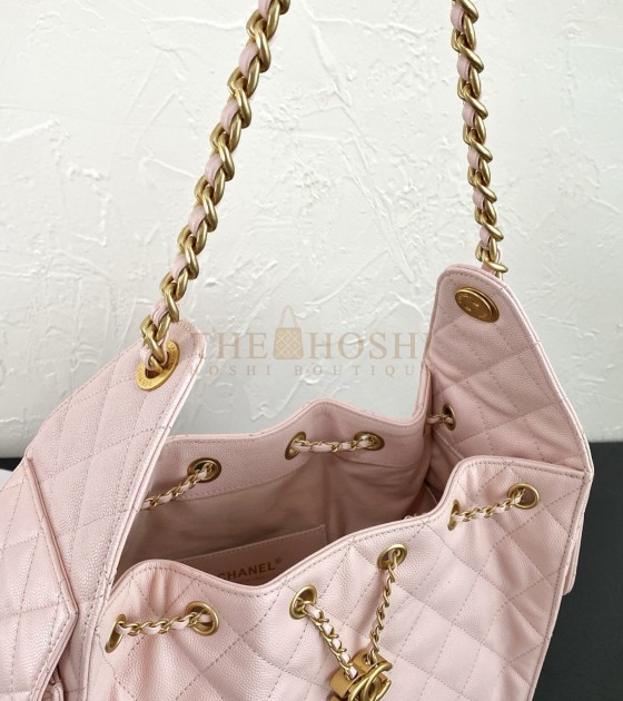 Ch**el 25C Hobo AS5631 Hobo Drawstring Bag Pink Leather with Gold Chain 22*12.5*20CM Master Quality