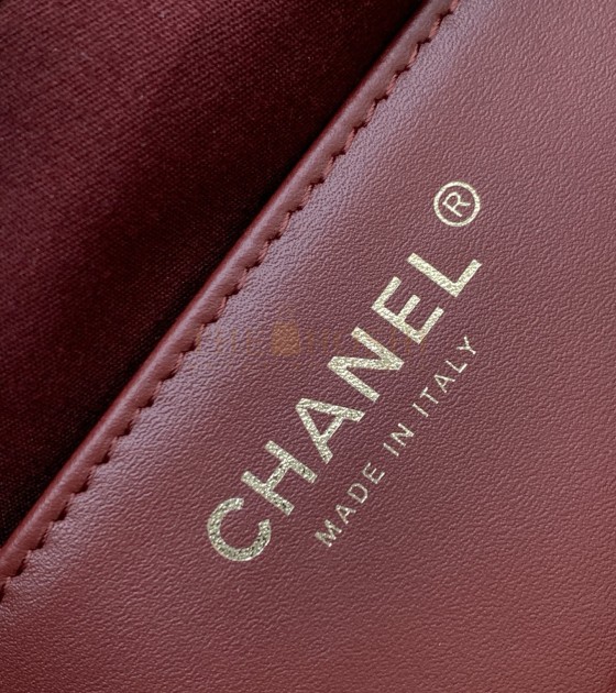 Ch**el 25C Hobo AS5631 Hobo Drawstring Bag Burgundy Leather with Gold Chain 22*12.5*20CM Master Quality