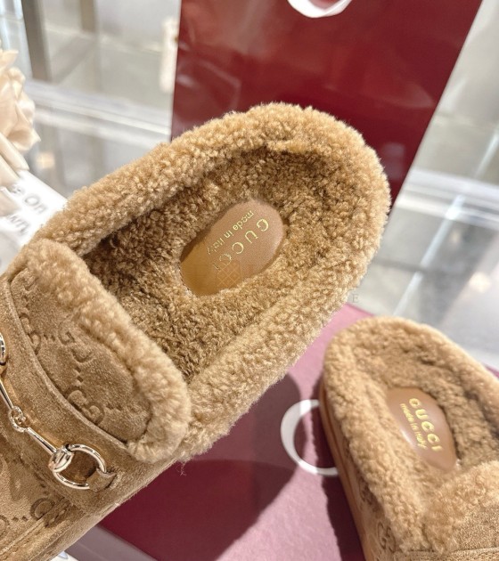 Gvc*1 Horsebit Wool Mules Sandals Suede Calfskin