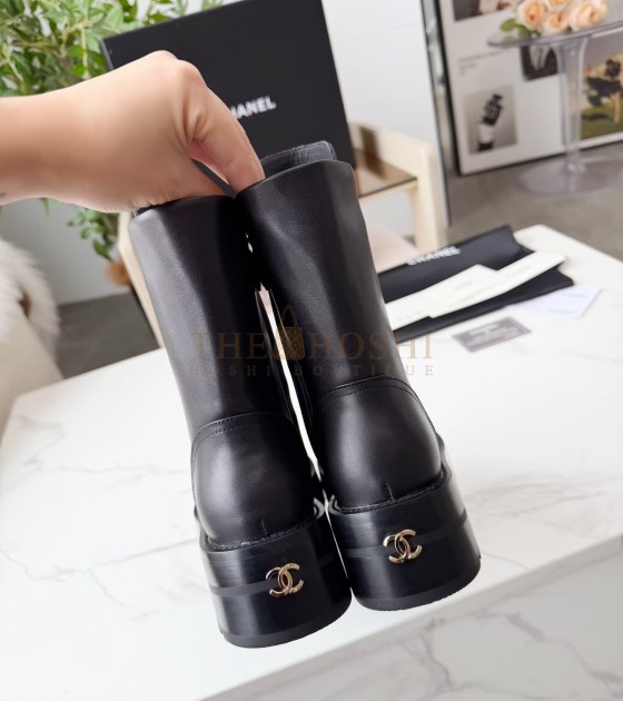 Ch**el Lace-Up Flats Leather Upper  Size 35-42 Black Master Quality