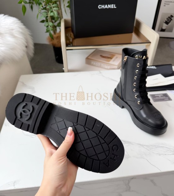 Ch**el Lace-Up Flats Leather Upper  Size 35-42 Black Master Quality