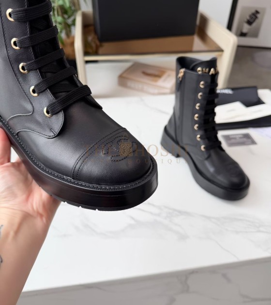 Ch**el Lace-Up Flats Leather Upper  Size 35-42 Black Master Quality