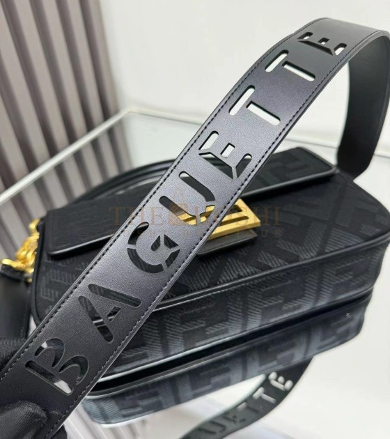 F**di Baguette Bag Canvas Leather Gold Hardware Medium Size 27*6*15CM