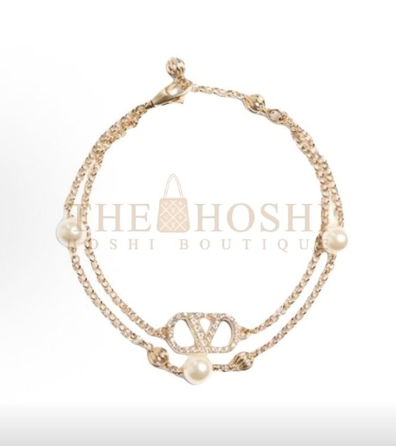 Va1e*ntin0 Rockstud Bracelet Gold-Tone Metal Crystal Embellishment Gold