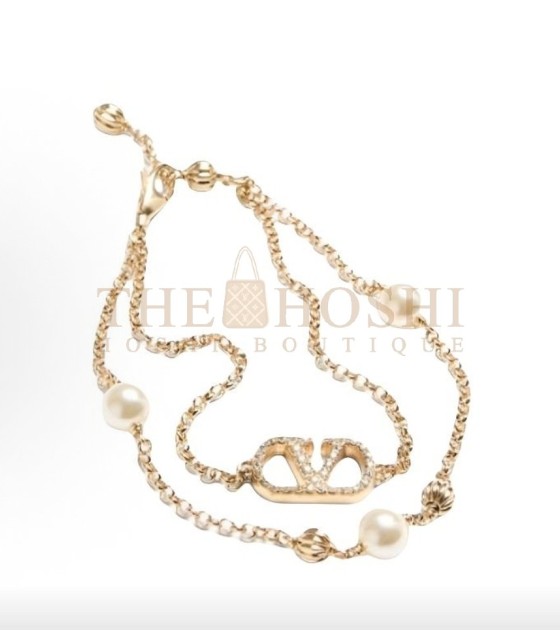 Va1e*ntin0 Rockstud Bracelet Gold-Tone Metal Crystal Embellishment Gold