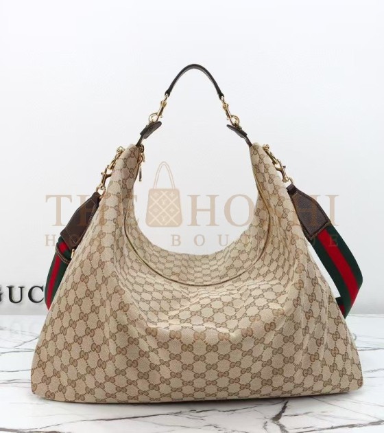 Gvc*1 Brera Large Shoulder Bag Beige Ebony GG Canvas with Brown Leather Trim 45*20*38.5cm Master Quality