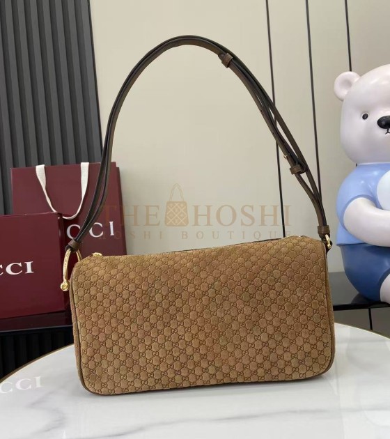 Gvc*1 Half Horsebit Shoulder Bag Brown GG Embossed Suede Brown  31.5×17×12cm