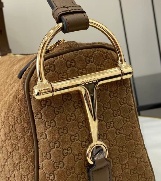 Gvc*1 Half Horsebit Shoulder Bag Brown GG Embossed Suede Brown  31.5×17×12cm