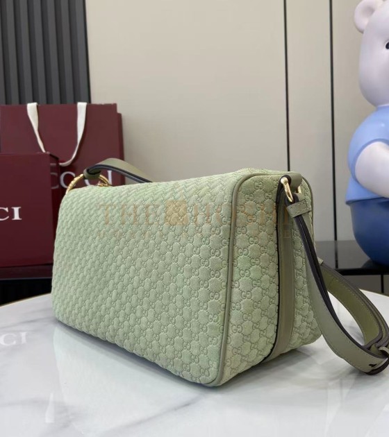 Gvc*1 Half Horsebit Shoulder Bag Brown GG Embossed Suede Brown 31.5×17×12cm