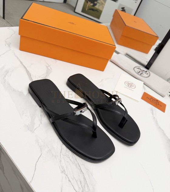 H**me5 Miss Sandals Black Box Calfskin Leather Master Quality