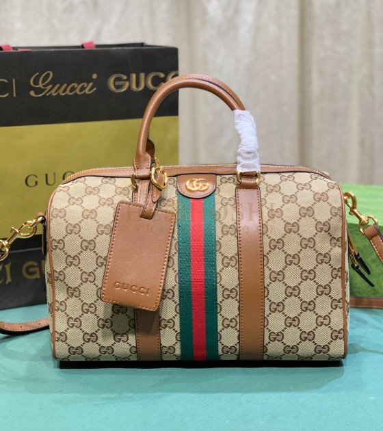 Gvc*1 Ophidia Pillow Bag 30x16x20cm Canvas Red/Green Web Leather Trim Master Quality