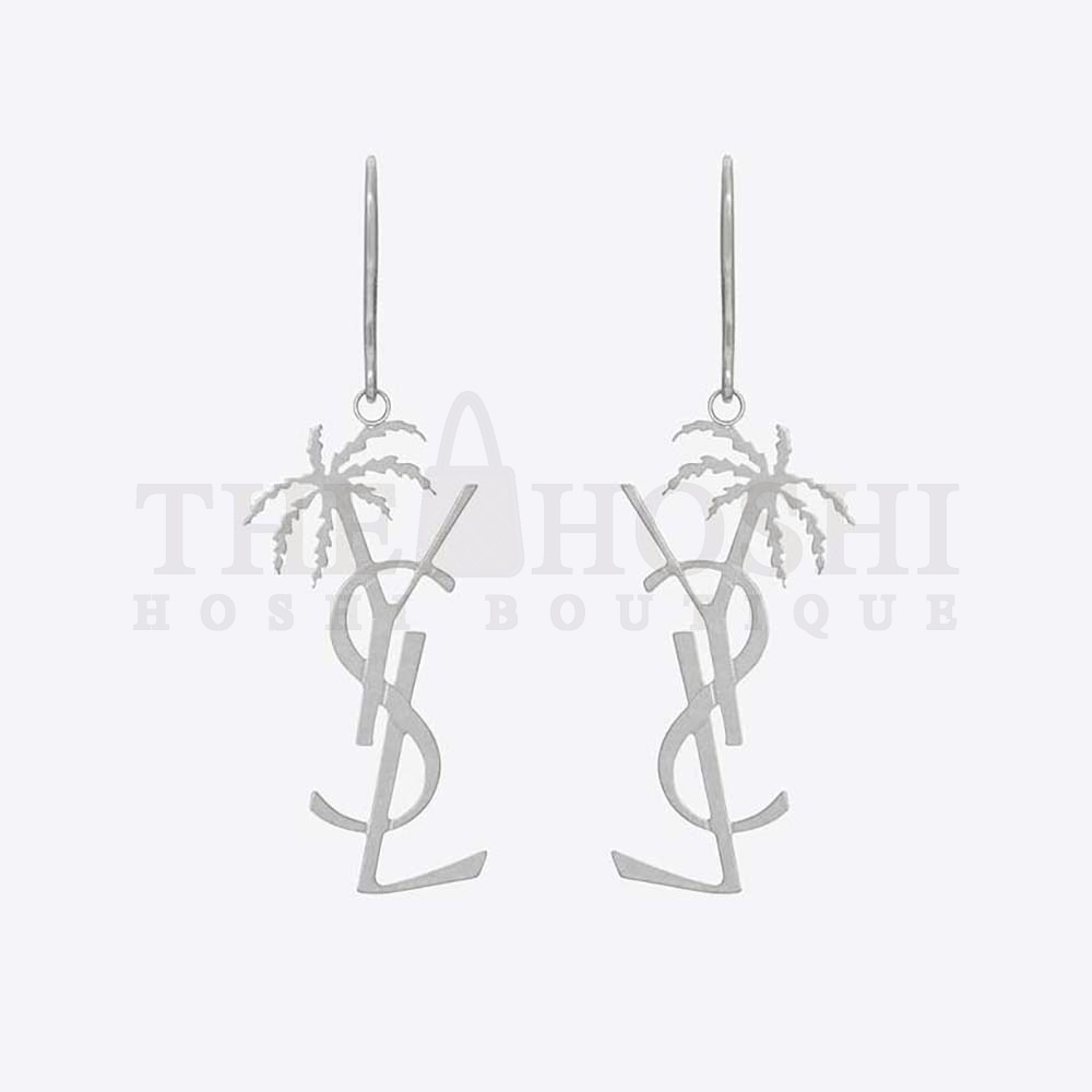 Sa1nt Lau*nt Y51 Women Monogram Palm Earrings in Metal-Silver Master Quality