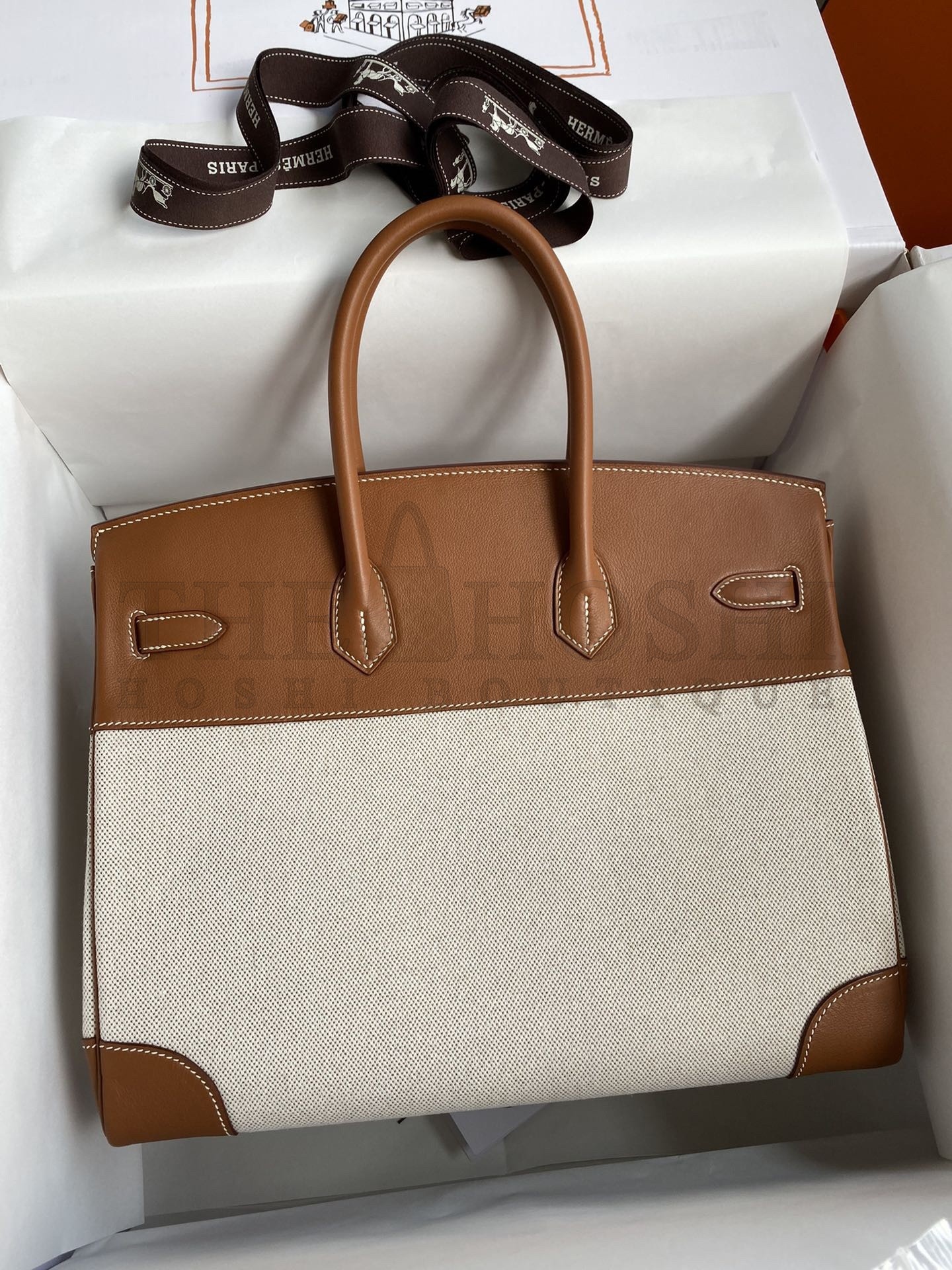 H**me5 Birkin 35 Handmade Bag In Toile &amp; Gold Swift Leather Master Quality