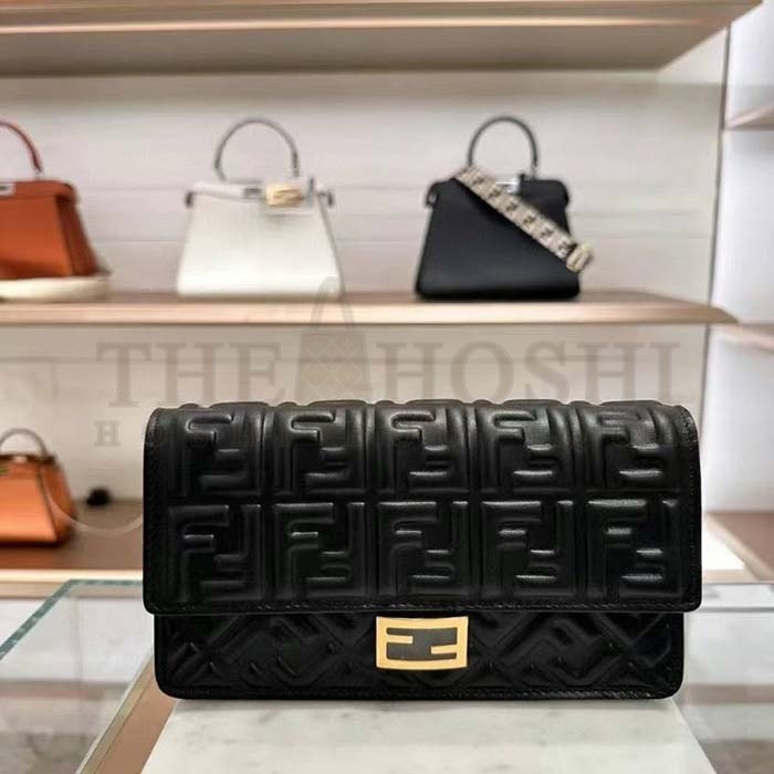 F**di Women FF Wallet On Chain Baguette Black Nappa Leather Wallet Master Quality