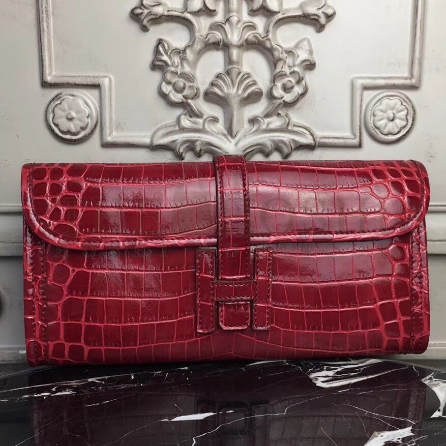 H**me5 Jige Elan 29 Clutch In Dark Red Crocodile Leather Master Quality