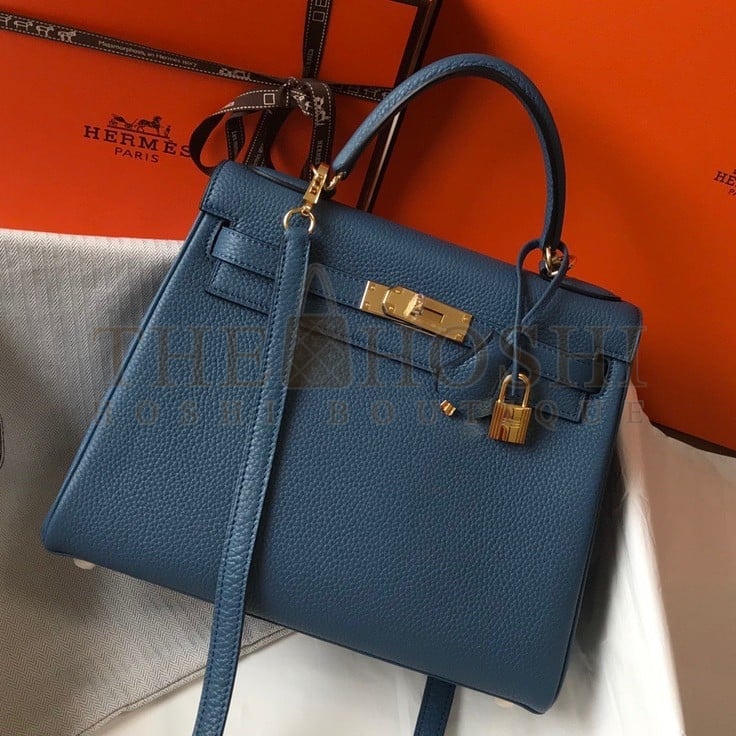 H**me5 Kelly 32cm Retourne Bag in Blue Agate Clemence Leather GHW Master Quality