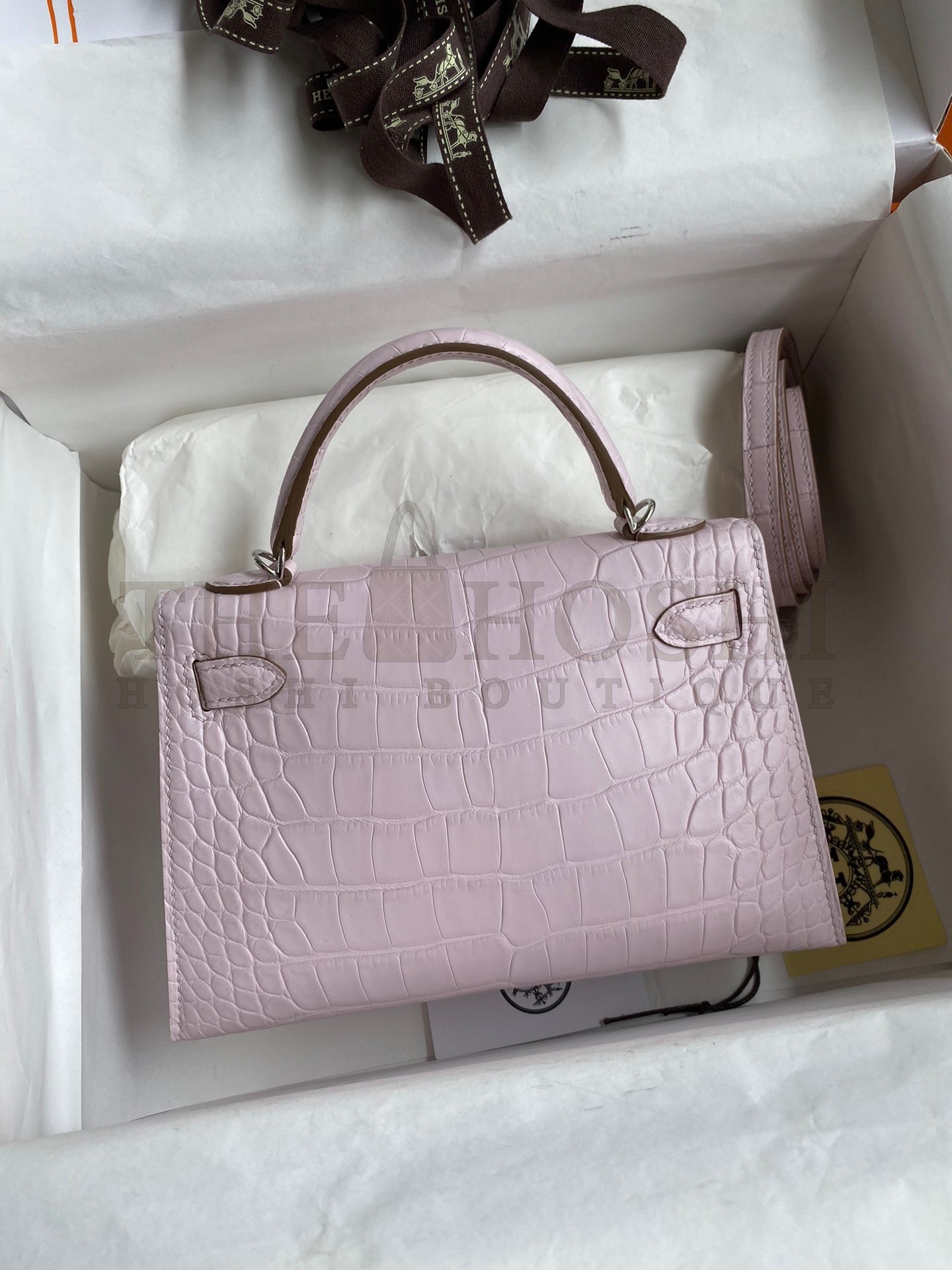 H**me5 Kelly Mini II Sellier Handmade Bag In Mauve Pale Matte Alligator Leathe Master Quality