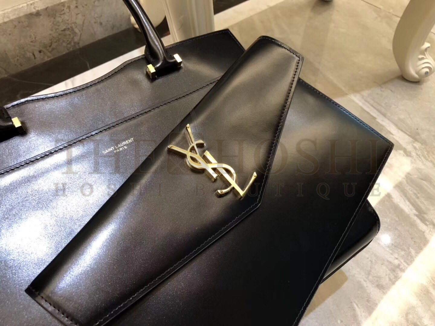 Sa1nt Lau*nt Medium Uptown Tote In Black Smooth Leather Master Quality