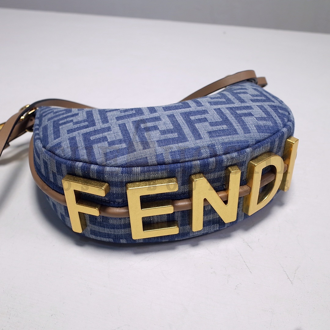 F**diGRAPHY light blue FF denim fabricmini bag Master Quality