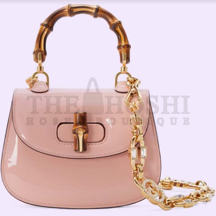 Gvc*1 Women Bamboo 1947 Mini Top Handle Bag Light Pink Patent Leather Master Quality