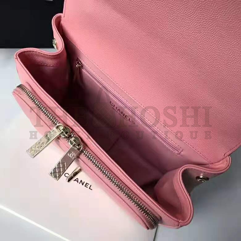 Ch**el Women Flap Bag with Top Handle in Grained Calfskin Leather-Pink Master Quality
