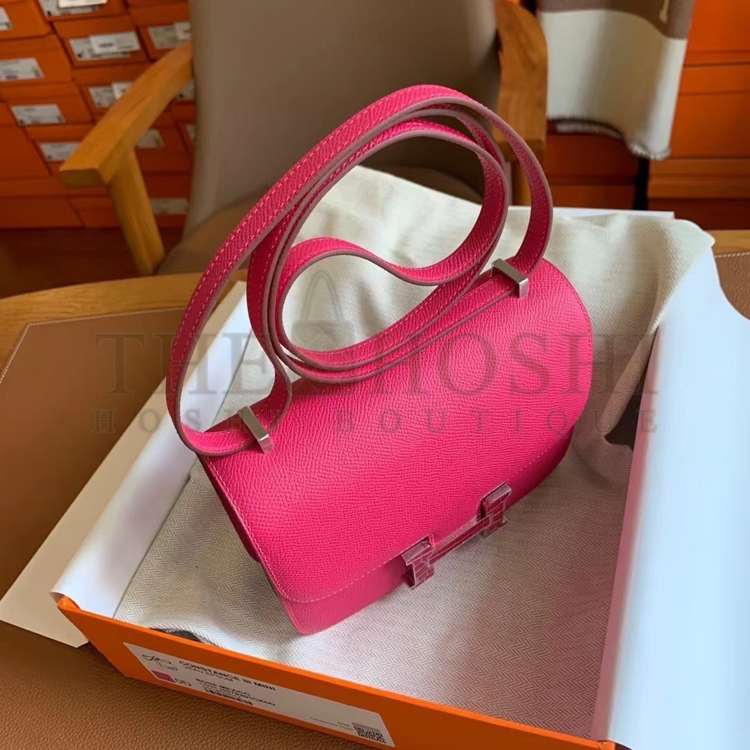 H**me5 Constance Enamel 18 Handmade Bag In Rose Mexico Epsom Calfskin Master Quality