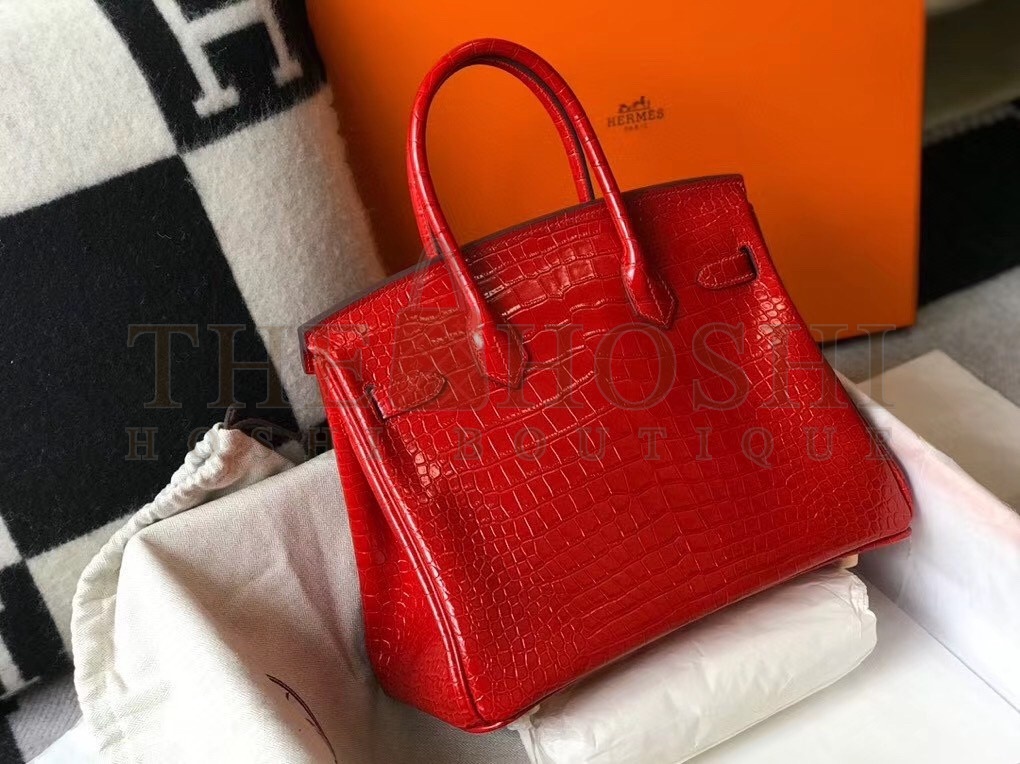 H**me5 Birkin 30cm Bag In Red Embossed Crocodile Leather Master Quality