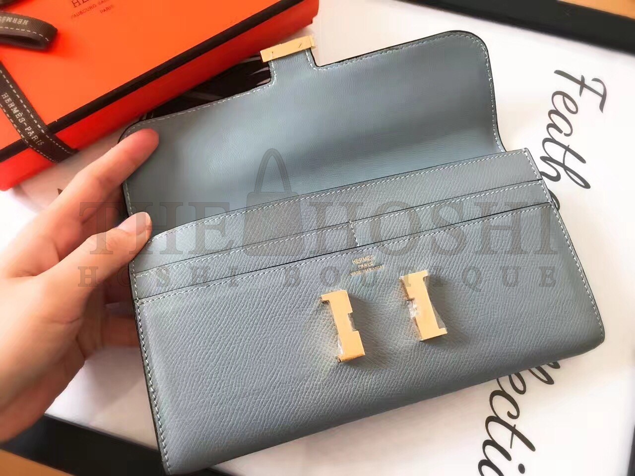 H**me5 Blue Lin Epsom Constance Long Wallet Master Quality