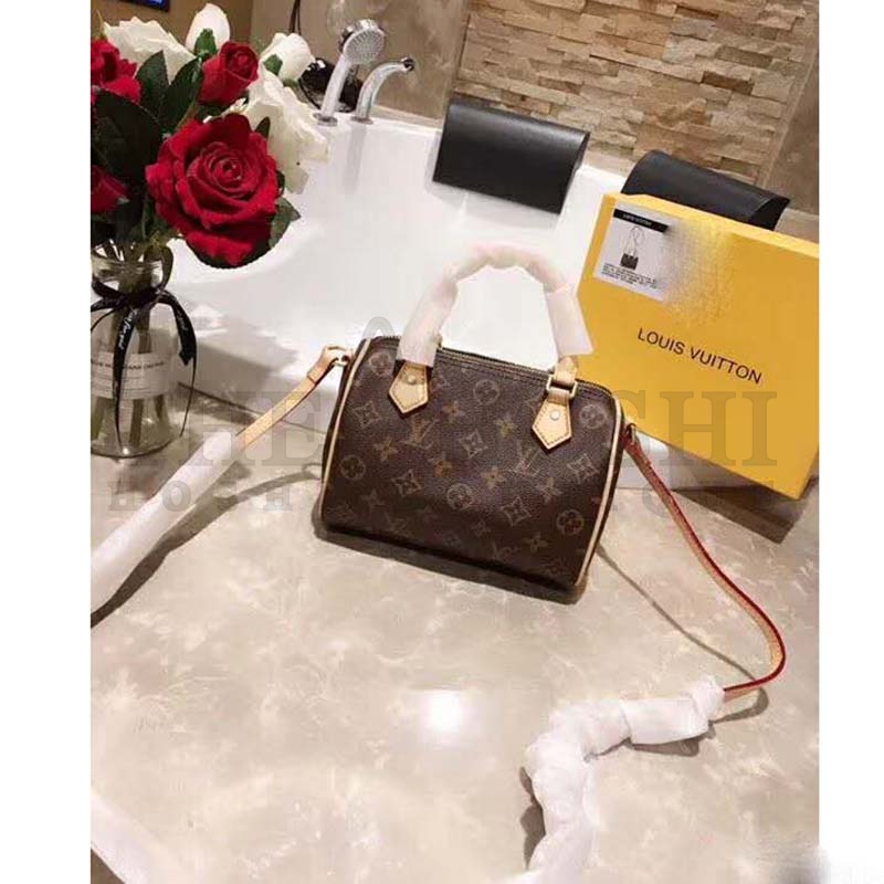 L0vis Vvtt0n LV Women Nano Speedy Bag in Monogram Coated Canvas-Brown top 1:1 qualtiy Master Quality