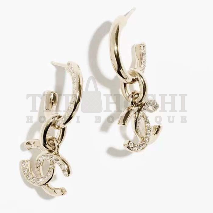 Ch**el Women CC Pendant Earrings Metal Strass Gold Crystal Master Quality