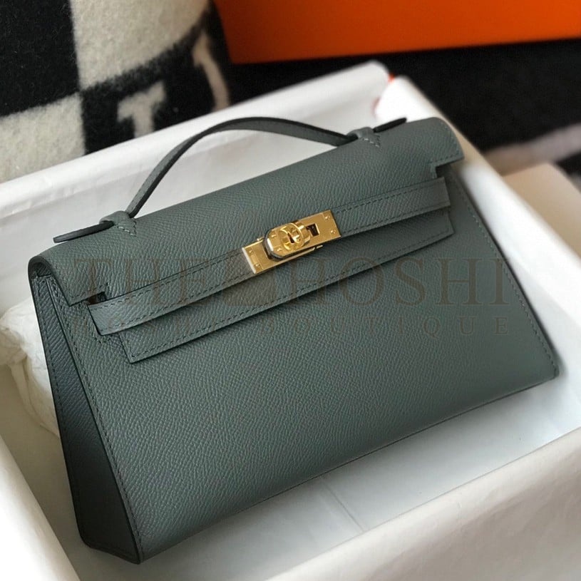 H**me5 Kelly Pochette Clutch Bag In Vert Amande Epsom Leather Master Quality