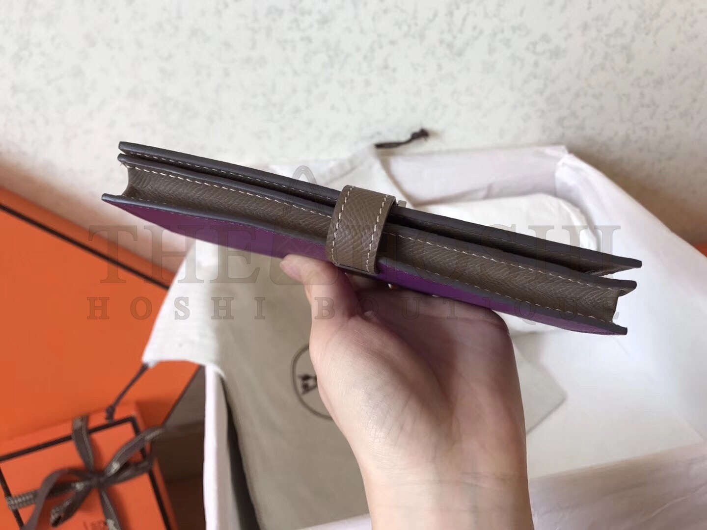 H**me5 Bi-Color Epsom Bearn Wallet Ultraviolet/Taupe Master Quality