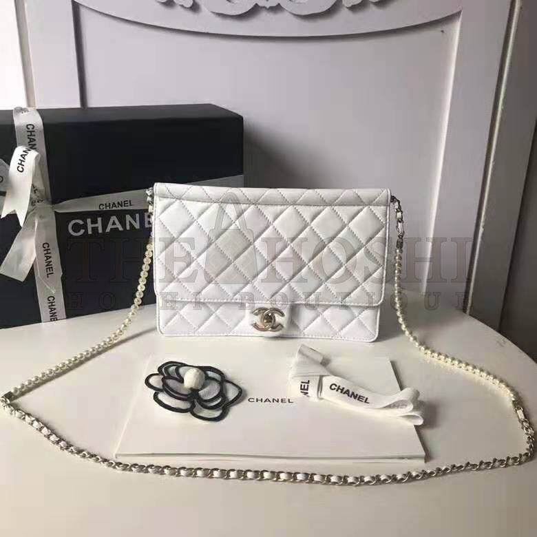 Ch**el Women Flap Bag White Ringer Pearl in Goatskin Leather Master Quality