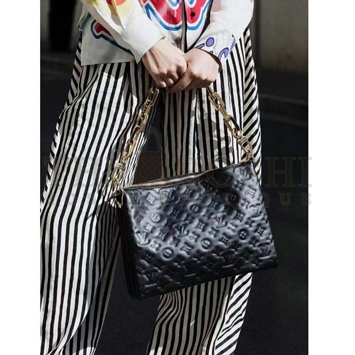 L0vis Vvtt0n LV Women Coussin MM Handbag Black Monogram Embossed Puffy Lambskin Master Quality