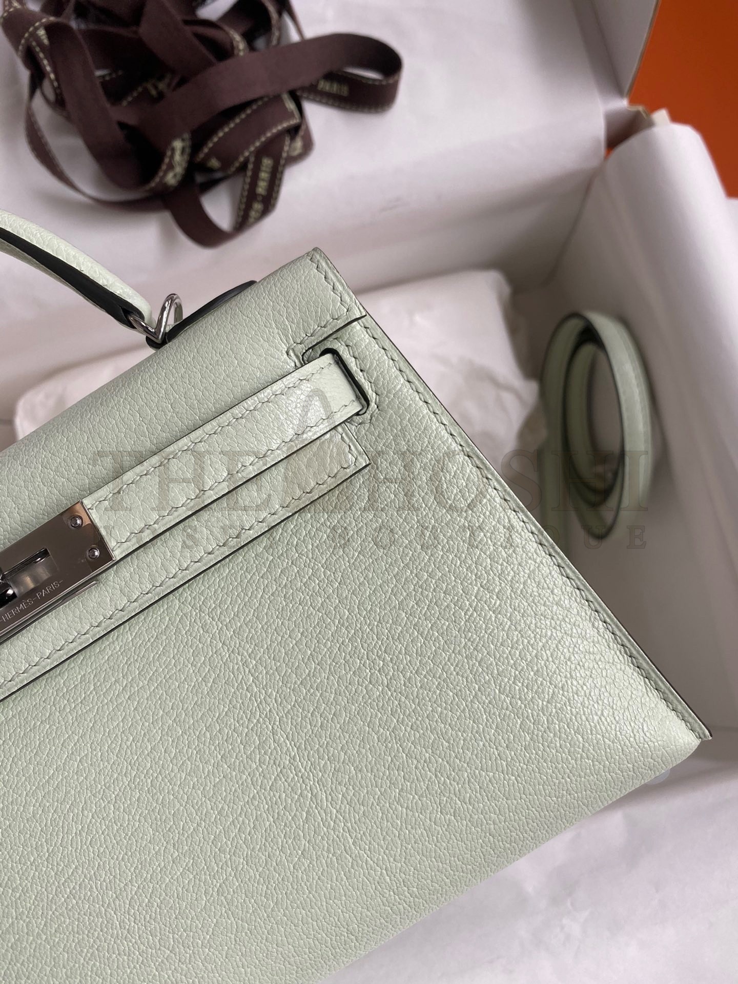 H**me5 Kelly Mini II Sellier Handmade Bag In Vert Fizz Chevre Mysore Leather Master Quality