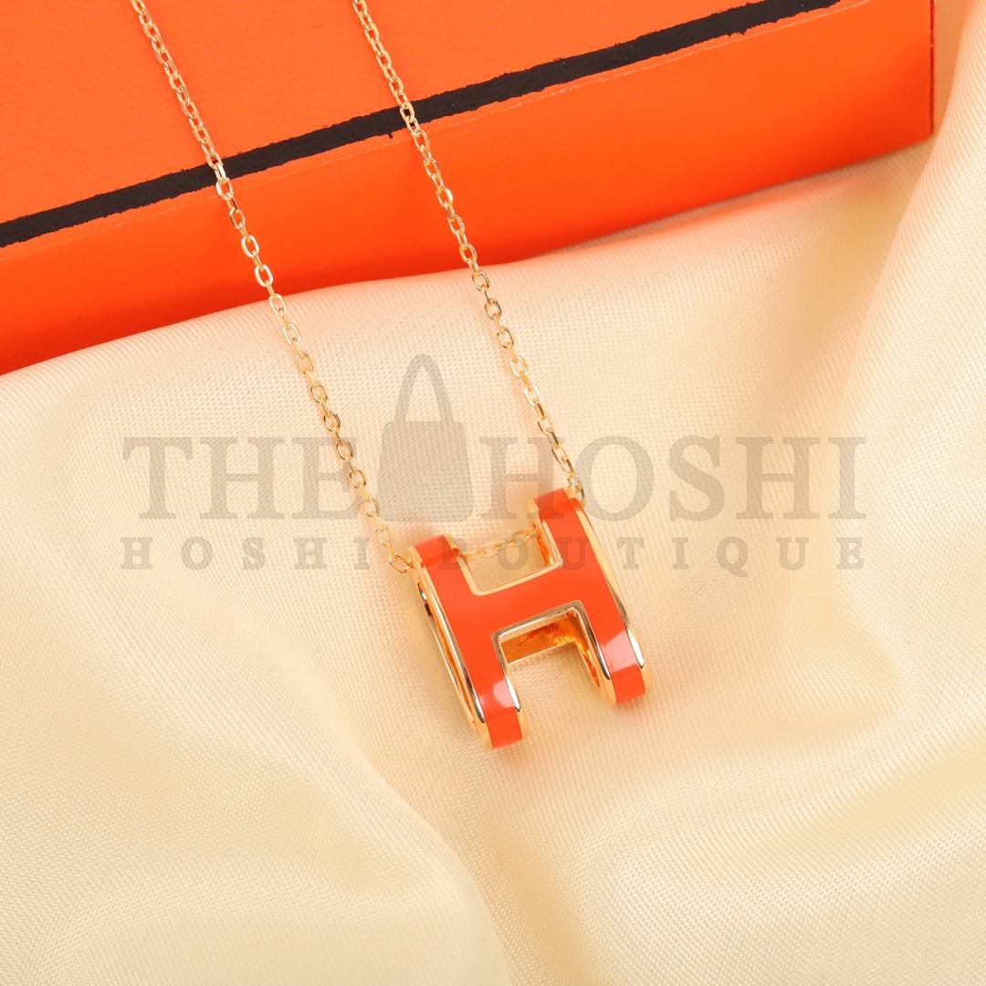 Herme* H**me5 Enameled Curved H Necklace Master Quality