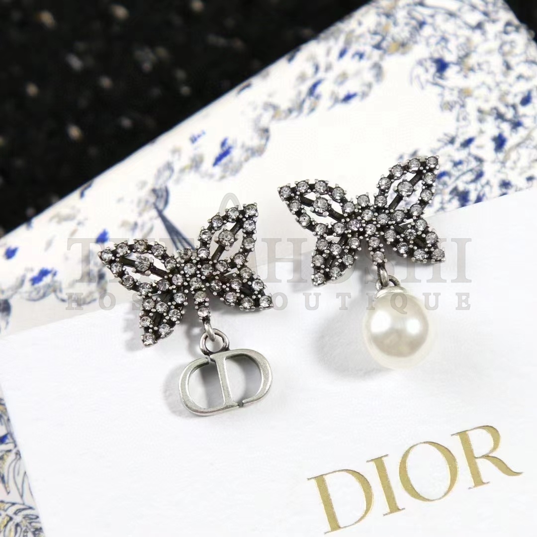 D10r Women CD Papillon De Nuit Earrings Silver Metal Pearls Master Quality