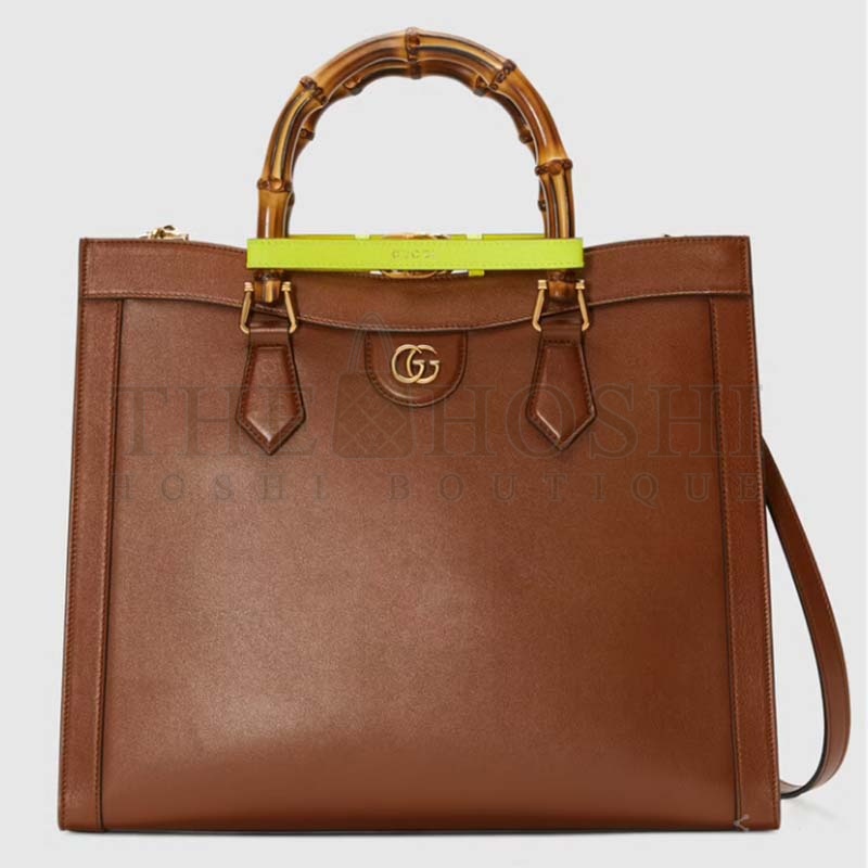 Gvc*1 Women Gvc*1 Diana Medium Tote Bag Double G Brown Leather Bamboo Handles Master Quality