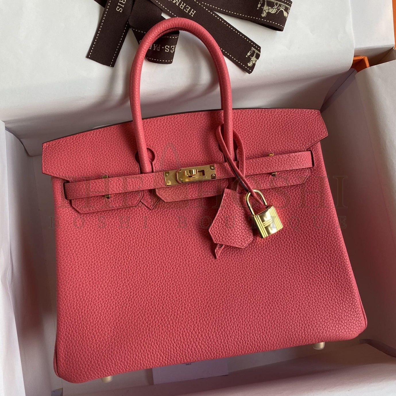 H**me5 Birkin 25 Retourne Handmade Bag In Rose Lipstick Clemence Leather Master Quality