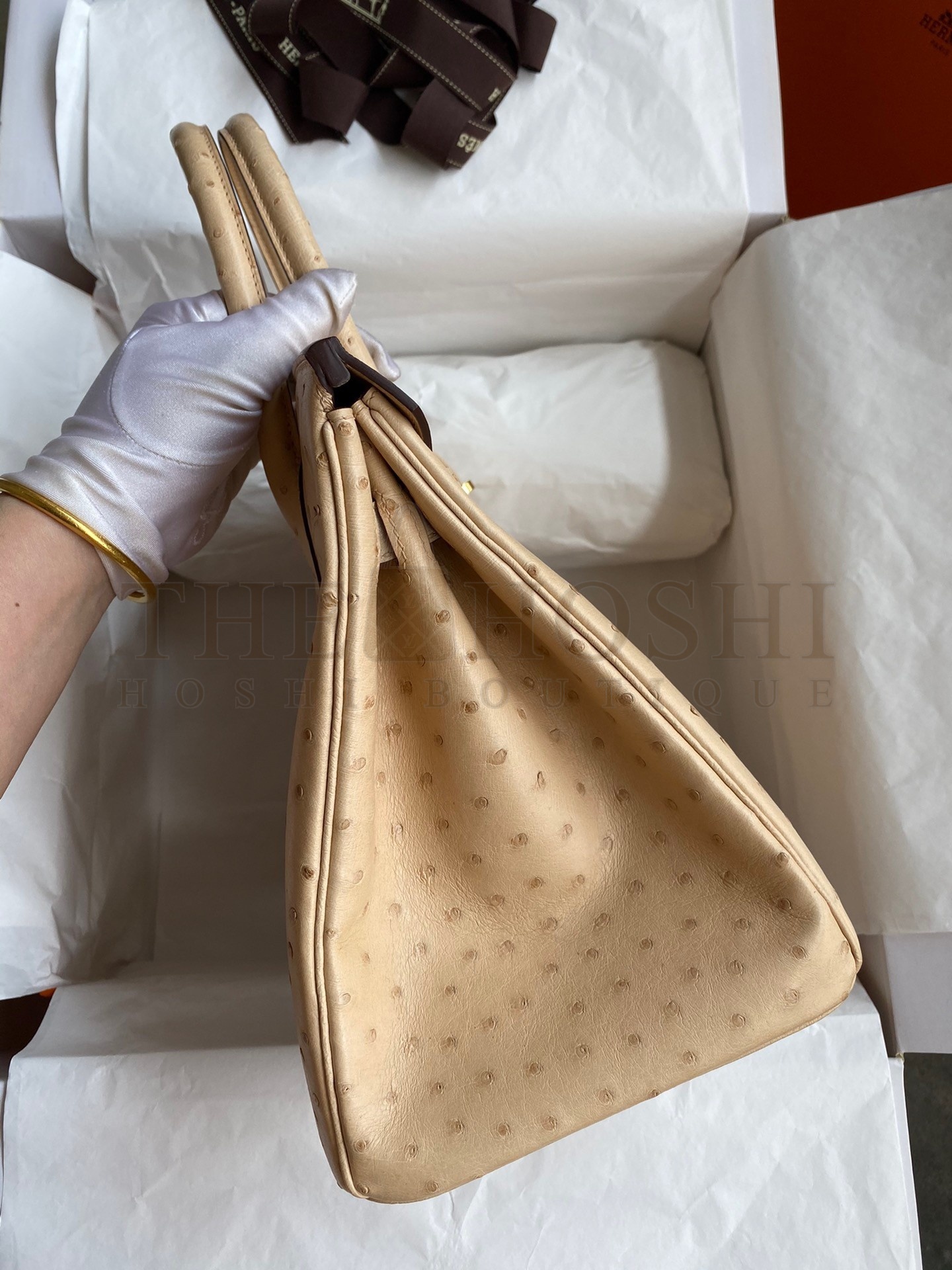 H**me5 Birkin 30 Retourne Handmade Bag In Chai Ostrich Leather Master Quality