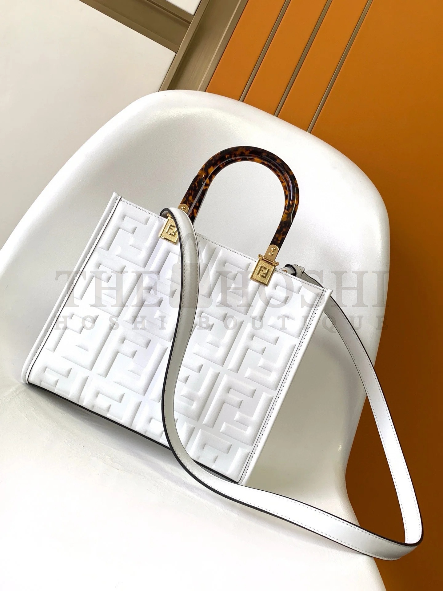 F**di Sunshine Small Tote Bag In White FF Calfskin Master Quality