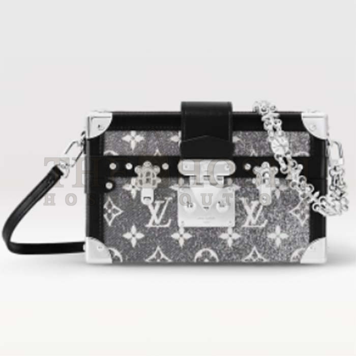 L0vis Vvtt0n LV Women Petite Malle Handbag Gray Denim Textile Jacquard Master Quality