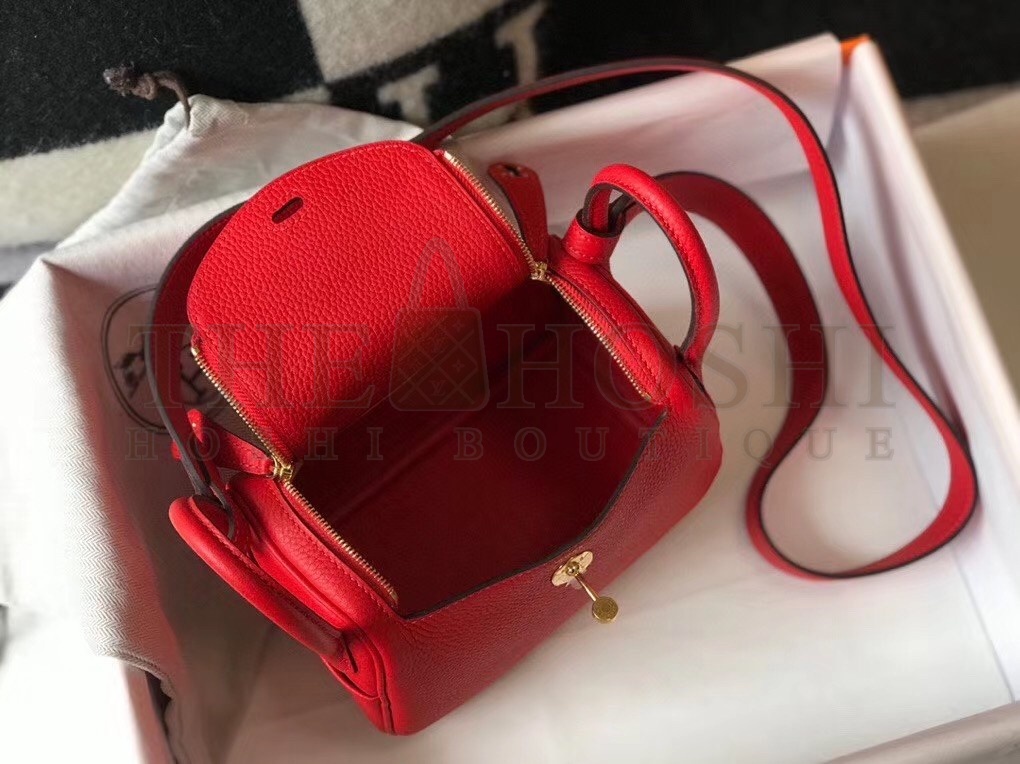 H**me5 Mini Lindy Bag In Red Clemence Leather Master Quality