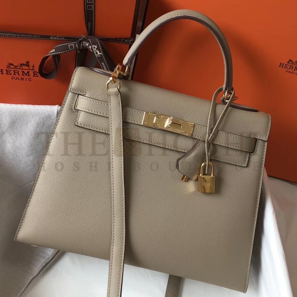 H**me5 Kelly 28cm Sellier Bag In Tourterelle Epsom Leather Master Quality