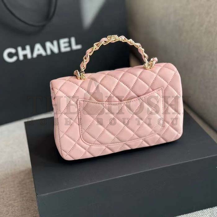 Ch**el Women CC Mini Flap Bag Top Handle Lambskin Resin Light Pink Master Quality