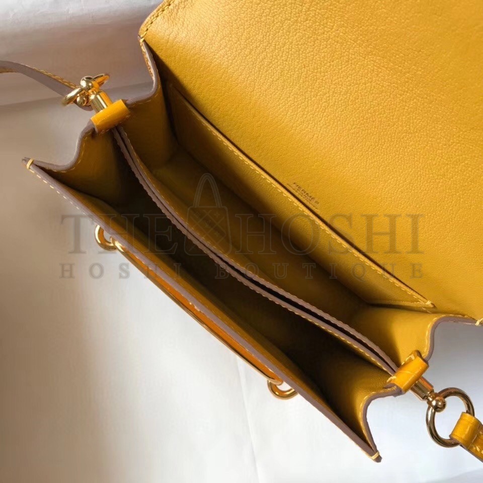 H**me5 Roulis Mini Bag In Yellow Embossed Crocodile Calfskin Master Quality