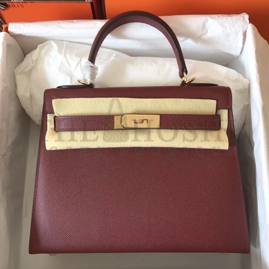 H**me5 Bordeaux Epsom Kelly 28cm Handmade Bag Master Quality