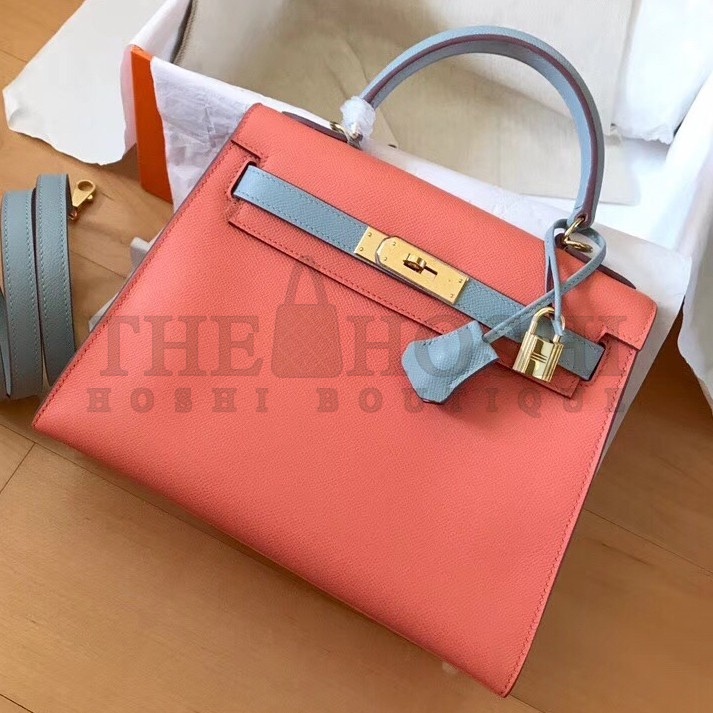 H**me5 Bicolor Epsom Kelly 28cm Rose Lipstick Handmade Bag Master Quality